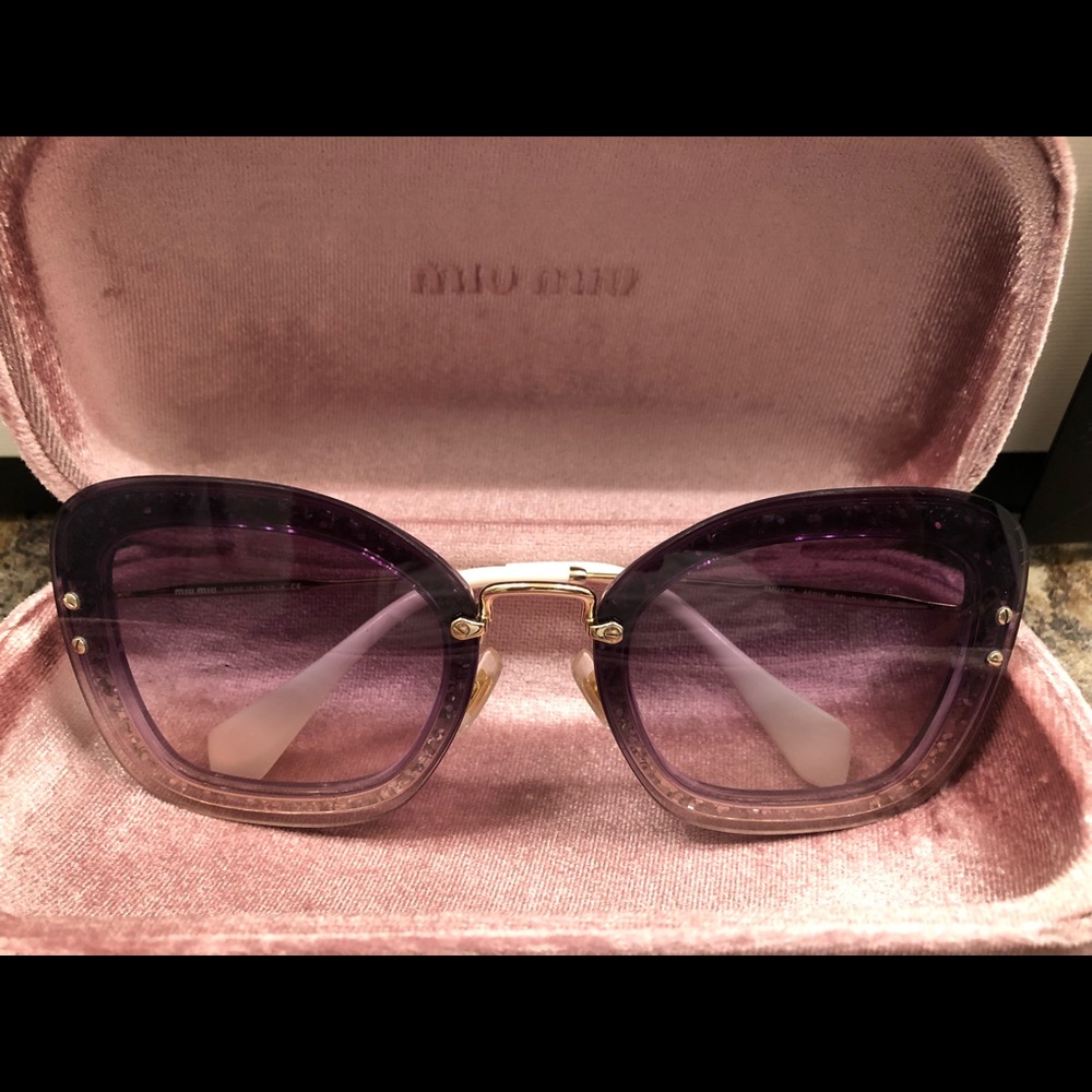 Miu Miu Rectangle Glitter Frame Sunglasses